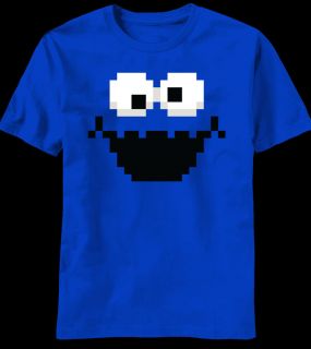 NEW Sesame Street Cookie Monster Retro Pixel Look Face TV Show T shirt