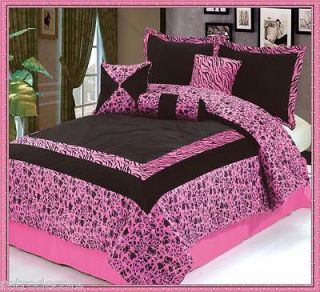 NEW Luxury Safarina Faux Fur Pinks Zebra Animal QUEEN Comforter Sets