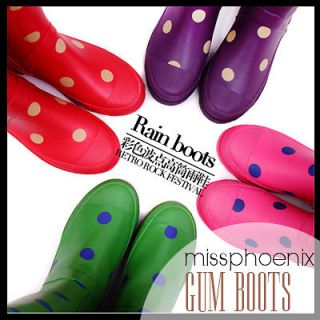 RAIN BOOTS GUMBOOTS VINTAGE DOTS RED PURPLE GREEN PINK