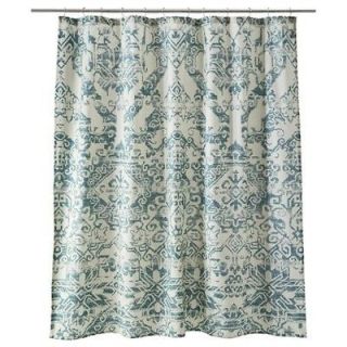 New Threshold Fabric Shower Curtain Teal Aztec 72x72 Teal/Ivory NIP