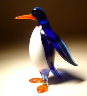Blown Glass Murano Art Figurine Blue & White Bird PENGUIN