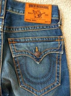 NWT True religion mens Ricky studded logo jeans in Trail winds
