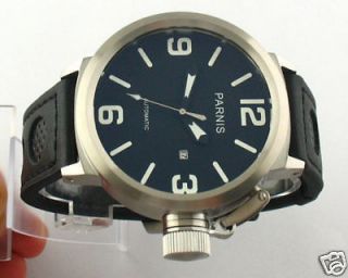 E196,Parnis Black dial White numbers 50mm Automatic Men watch