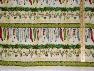 Vintage Christmas Santa Nutcracker Sleigh Stockings Fabric by the Half