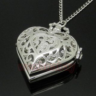 Quartz Heart shaped Pocket Watch Necklace Pendant Mens Womens Gift P72