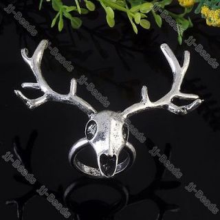 1pc Vintage Ancient Silver Tone Skull Deer Head Big Antlers Finger