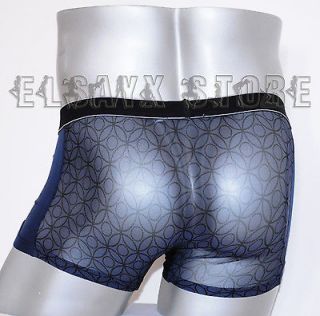 Blue TMDY Sexy Men Underwear Semi Sheer Boxer See Through Mens Shorts