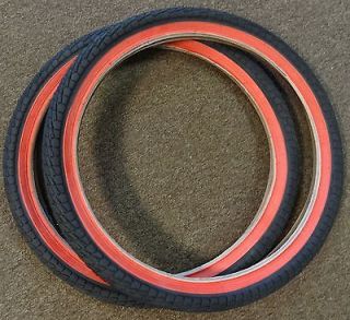 20x1.95 Kenda Kontact Pair of Tires in Black w/ Red Sidewalls BMX Bike