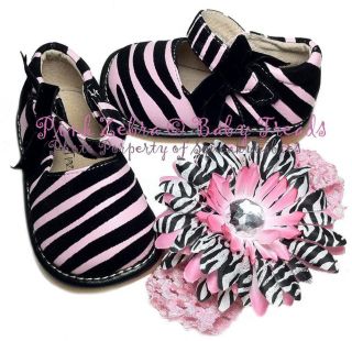 Squeaky Shoes OAK Pink Zebra MJ Black Velvet Bow on Strap Headband