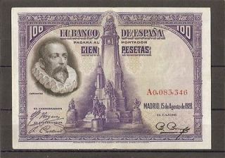 Newly listed EXTREMELY RARE GORGEOUS BANKNOTE SPAIN 100 PESETAS 1928