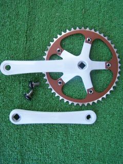 BIKE CRANK SET ONE SPEED 170MM WHITE ARMS COPPER COLOR CHAIN RING