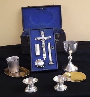Antique & Portable Holy Communion set /10 piece silverplated Made in