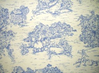 84 French Country Toile Light Sky Blue Fabric Shower Curtain Cotton