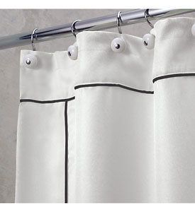 White Linen Shower Curtain with Black Accent Piping