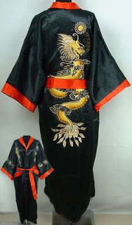 Double face Chinese style mens silk bathrobe robe/gown Black and Red