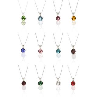 Solitaire Crystal Birthstone Pendant Necklace in Silver