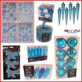 Blue Collection Christmas Tree Decoration Baubles Bows Tinsel Window