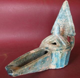 Ancient Artifact 12th century AD Islamic blue glazed oil lamp RT 204