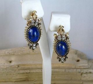 Amazing Art Deco French 14k gold lapis lazuli diamond earrings