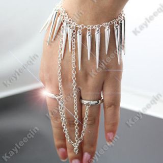 Polish Silver Spike Bracelet Bangle Slave Chain Hand Harness Double