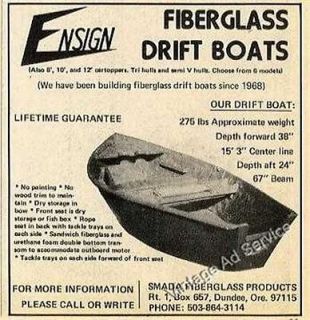 1977 Ensign Fiberglass Drift Boats Dundee OR Vintage Fishing Ad