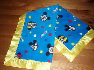 Handmade Mickey&Minnie Mouse fleece/Yellow Satin Blanket Binding