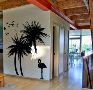 Palm Trees 6 FT Wall Decal with Flamingo and Birds