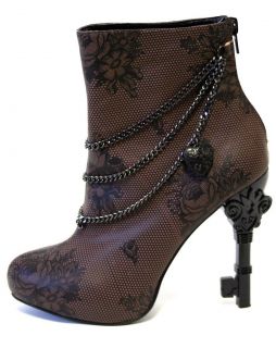 Steampunk Unlock This Lace Brown Chain Victorian Key High Heel Boot