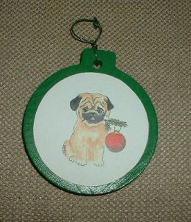 Holding a Twig Green White Wooden Christmas Tree Ornament USA Ship Inc