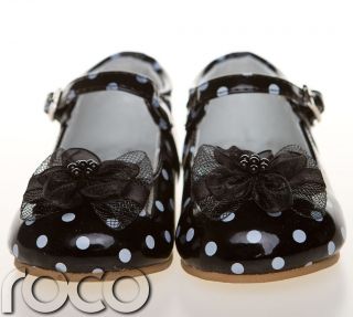Girls Black and White Polka Dot Shoes Wedding Bridesmaid Party Shoes