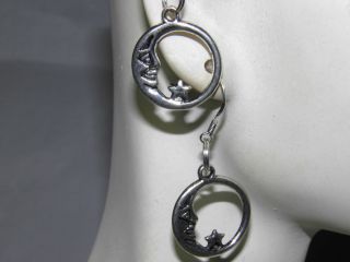 Man in the Moon Earrings Jewelry Stars Sterling Silver Hooks Wiccan