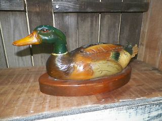 Vintage Duck Mallard Decoy Statue Figure Made of Metal w/ Wood base 16