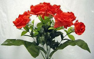 12 OPEN ROSES ~ CORAL ORANGE ~ Silk Wedding Flowers Bouquets