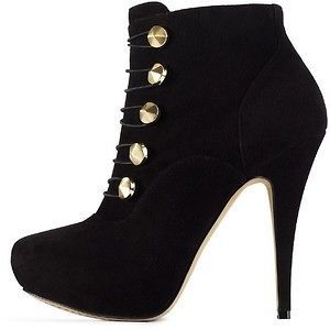 VINCE CAMUTO JENKS SUEDE HIGH HEEL BOOTIE IN BLACK WITH GOLD