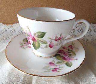 Porcelain Cup & Saucer Duchess Bone China Made in England Fushsia