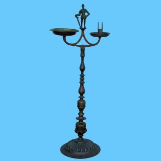 Vintage Brass Floor Smoking Stand Ashtray w/ Knight Figure Ornate VG