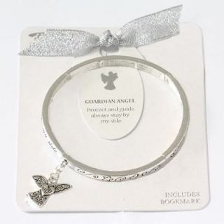 Guardian Angel Bangle Stretch Bracelet With Angel Charm and Bookmark