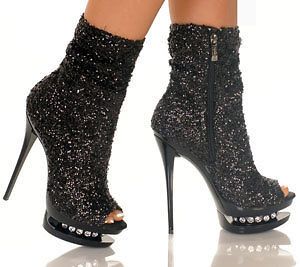 Sexy Sequin Open Toe Rhinestone Ankle Bootie Boots BLACK GOLD or