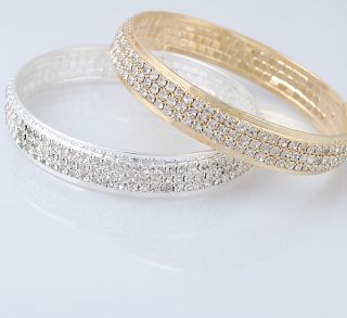 1Pc 3Rows Gold or Silver Crystal Bracelet Bangle Bridal Wedding