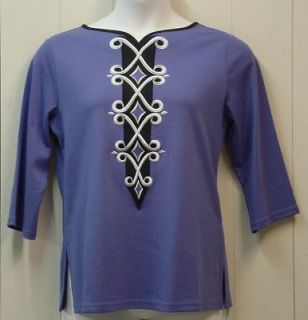 Bob Mackie Cotton Ponte Embroidered Knit Tunic Size XS Violet