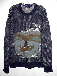 Vtg Mens BOGNER Alpaca Mohair Wool Tweed Duck Man Rowing Sweater 44/46
