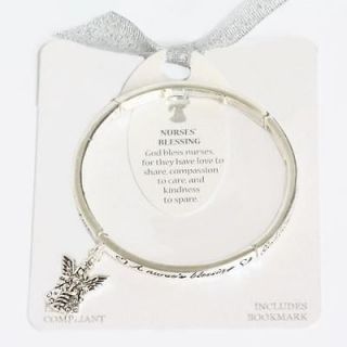  Blessing Silver Tone Stretch Bangle Bracelet and Ribboned Bookmark