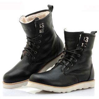Mens Black Leather Autumn/Winter Shoelace Boots Martin Boots High