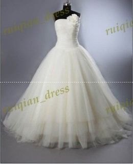 New White/Ivory Strapless Tulle Ball Gown Wedding Dresses Bridal Gowns