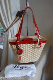 NWT Brighton LADYBUG Spring Natural Straw/Red Patent Leather Tote NEW