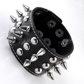 Rivet Spike Coin Mens Bracelet Punk Rock Buckle Wristband Gothic
