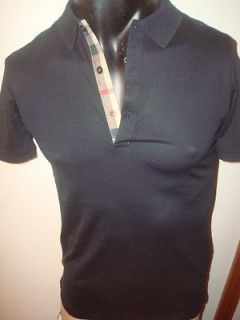 Burberry Brit men black long sleeve check placket shoulder patch soft