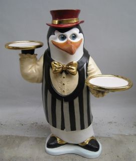 Penguin Butler Statue   Penguin Waiter Butler Statue Holding Two Trays