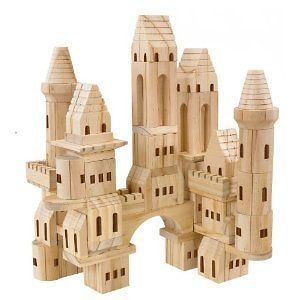 75 Piece Wooden Castle Blocks   Wood Toy Buildings and Bridges