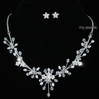 Bridal Wedding Crystal Faux Pearl Necklace Set S1178